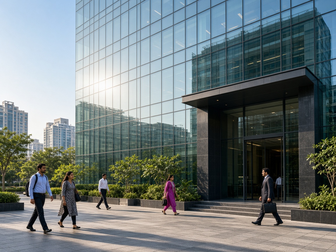 Indian commercial building glass facade elevation