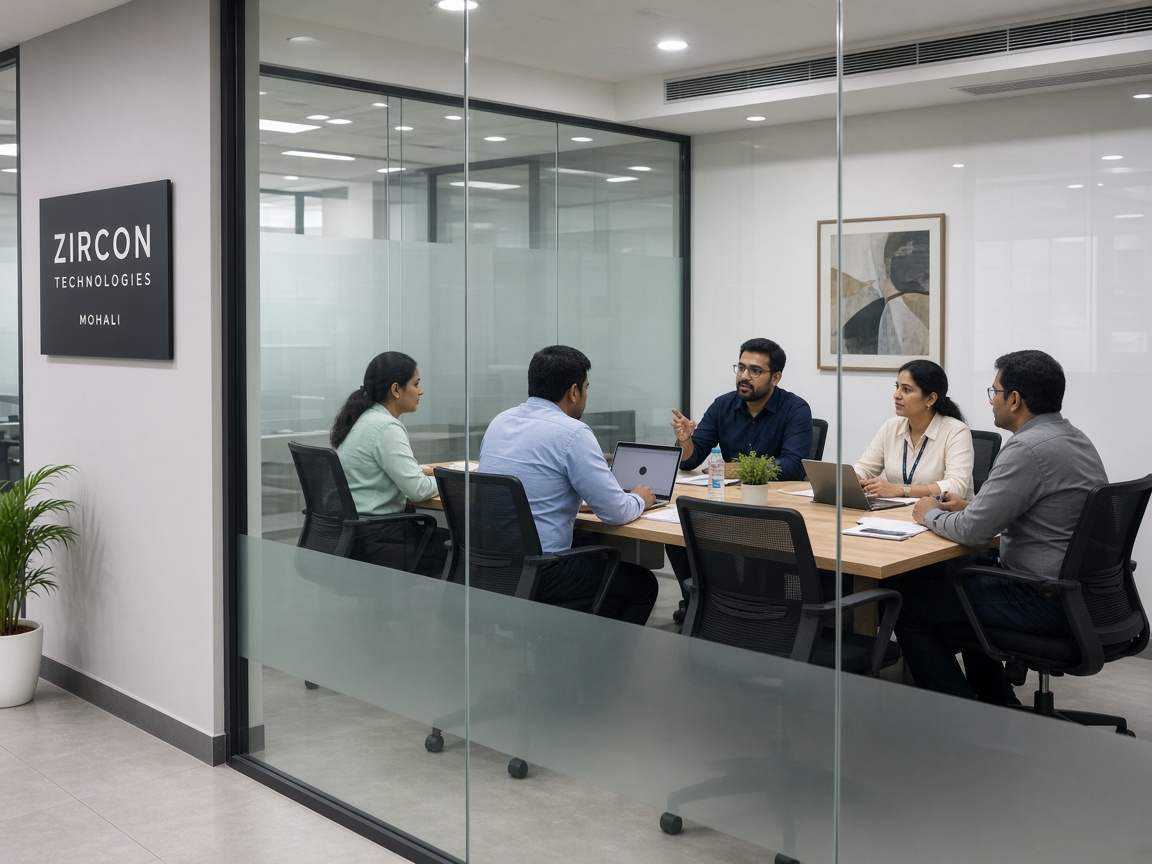 Indian office team in glass partition meeting cabin